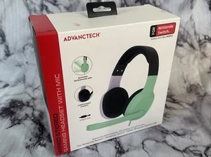 Headphones Advancetech Wired Stereo Gaming Headset Mic Nintendo Switch Green New - Picture 1 of 8