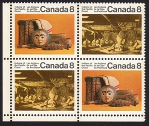 INDIANS CANADA 1974 #570-571 MNH LL BLANK Block of 4, PACIFIC COAST - Picture 1 of 1