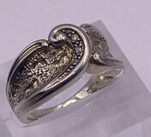 Anillo de plata de ley 925 y oro Vermeil diamante “Huellas en la arena” talla 6 - Imagen 1 de 15