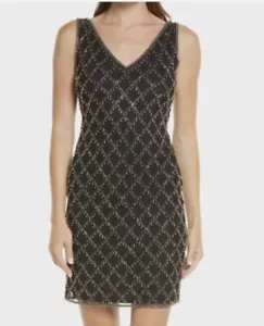Pisarro Nights Bkack Mesh Beaded Sequin Cocktail Dress Size 18 Reg. $228 - Picture 1 of 7