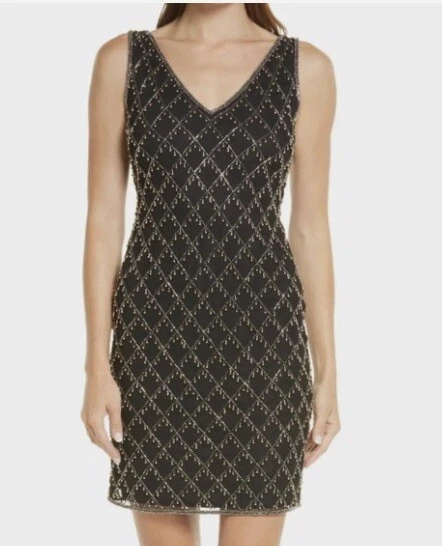 Vestido de Cóctel Pisarro Nights Back Malla Cuentas Lentejuelas Talla 18 Reg. $228 Foto 1 de 4