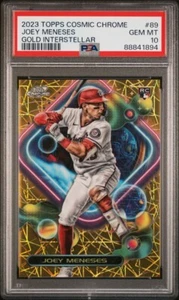 2023 Topps Cosmic Chrome Joey Meneses Gold Interstellar PSA 10 gemme ottime condizioni Pop 3 - Foto 1 di 3