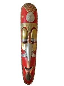 QT S Somaliya Face Wooden Hand Painted Red Finish Vintage Handmade Wood Wall ... - Picture 1 of 4