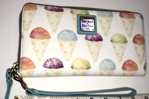 Dooney Bourke Pelle Grande Zip Intorno Pochette Portafoglio Polso Tasche Neve Cono - Foto 1 di 13