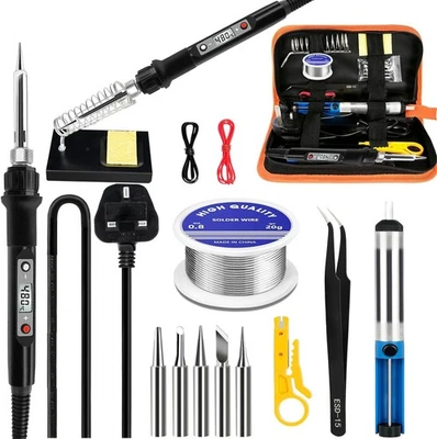 Soldering Iron Kit LCD Screen Adjustable Temperature 180-520°C 5 Tip 80W 13 In 1 - Image 1 of 4