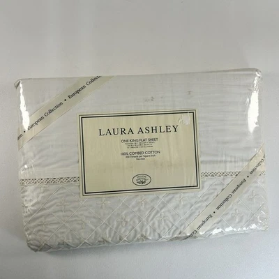 Sábana Plana Laura Ashley Chantilly King De Colección NUEVA NOS Colección Europea Blanca Foto 1 de 4