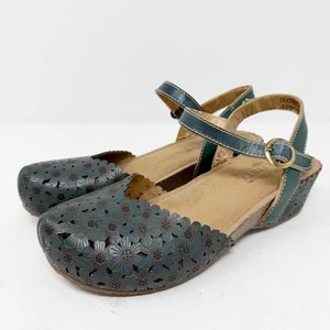 Spring Step L'Artiste LIZZIE Teal Leather Sandals Size 5 US Floral Lasercut Boho - Picture 1 of 14