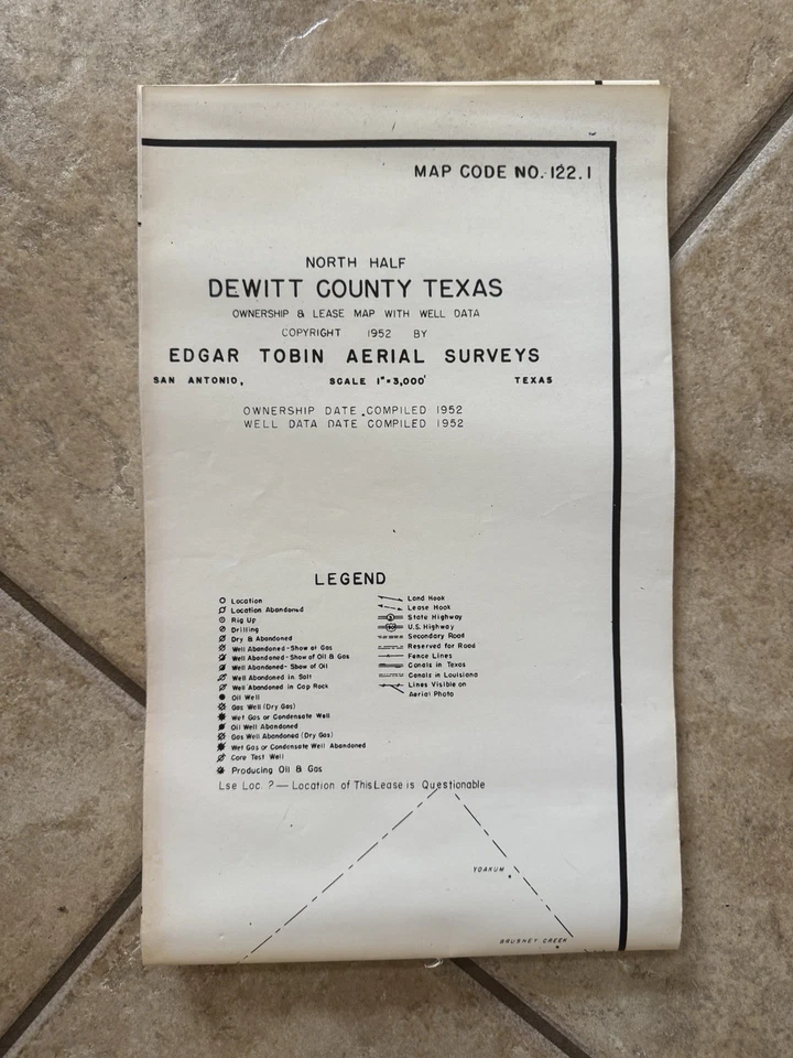 Dewitt County TEXAS North Half Edgar Tobin Aerial Surveys Map Oil Gas Wells - Image 1 of 4