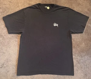 Stussy Basic Logo T-shirt Sz L Black Distressed Cotton Made In Mexico Classic - Picture 1 of 8