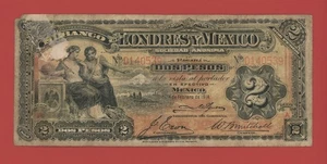 MEXICO 2 PESOS 1914 BANCO DE LONDRES Y MEXICO PICK # S241 FINE. - Picture 1 of 2