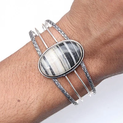 Pulseras brazalete de joyería hechas a mano con piedras preciosas de jaspe de hoja 7"" ajustables Foto 1 de 4