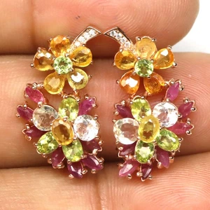 925 Sterling Silver Fancy Color Sapphire, Ruby & Zircon Jewelry Earrings - Picture 1 of 4