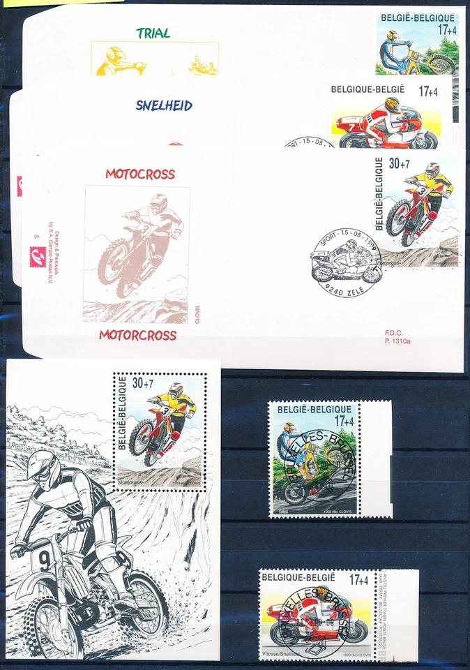 XE56628 Belgium 1999 motorcross bikes motorcycles FDC's used - Image 1 of 1
