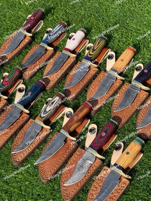 Lote de 6" de 20 CUCHILLOS DE CAZA SKINNER DE ACERO DAMASCO HECHOS A MANO PERSONALIZADOS CON FUNDA EE. UU. Foto 1 de 4