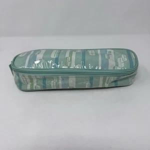 Vintage Clinique grün Streifen C Logo PVC Reißverschluss Make-up Kosmetik Reise Etui Tasche - Bild 1 von 8