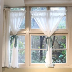 Small Window Tassel Short Half Curtain for Kitchen Cabinet Door Dust Drape Decor - Picture 1 of 11