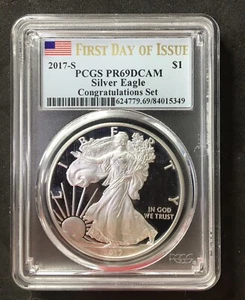 2017-S Proof Silver Eagle PCGS PR69 Congratulations set FIrst Day Of Issue - Picture 1 of 2