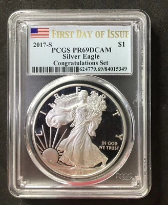 2017-S Proof Silver Eagle PCGS PR69 Congratulations set FIrst Day Of Issue - Image 1 of 2