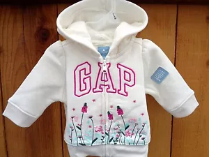 New Baby Gap Girls Floral Arch Logo Ivory Hoodie Sweatshirt SZ 0-3 M cozy Easter - Picture 1 of 3