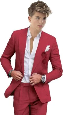 Trajes de verano de lino para niños Trajes de graduación Trajes de vestir para adolescentes Niños Blazer ajustado Foto 1 de 4