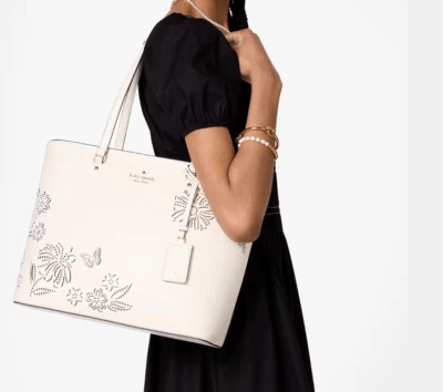 Kate Spade New York Perforated Saffiano Leather Floral Butterfly Tote NWT - Image 1 of 4