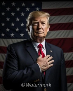FOTO PATRIÓTICA 8X10 DEL PRESIDENTE DONALD TRUMP CON BANDERA AMERICANA DETRÁS DE ÉL - Imagen 1 de 1