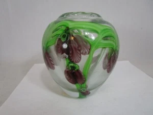 Vtg Blown Glass Floral Purple Iris Crystal Vase Encasement - Picture 1 of 8