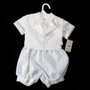 JC Penney 9-12 Mos, bianco 1 pezzo tuta a bolle per ragazzi con gilet, vintage con etichette orig $36 - Foto 1 di 8