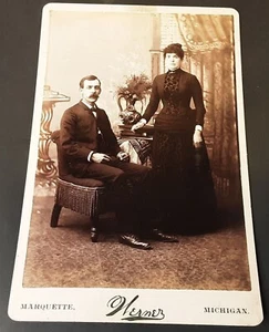 CDV Man And Woman Posing at Werner Marquette Michigan 4.25 x 6.5 - Picture 1 of 2
