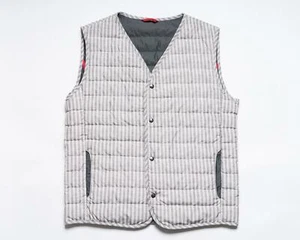 Isaia $1,395 NWT Gray White Striped Polyester Down Filled Vest 50 IT 40 US M - Picture 1 of 6