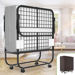 Folding Bed with 5 Inch Foam Mattress, Rollaway Bed for Guests, Portable Bed - Picture 1 of 10