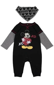 Disney Mickey Mouse 2 Piece XOXO Romper & Bandana Bib Size 3-6 Months NWT - Picture 1 of 1