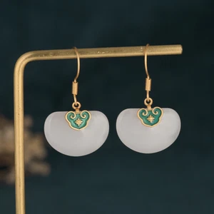 Pendientes retro antiguos de nube auspiciosa esmaltada en oro estilo chino para mujer - Imagen 1 de 5