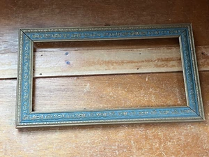 Vintage Ornate Gilt & Blue Painted Wood Rectangle Picture Frame without Glass - Picture 1 of 8
