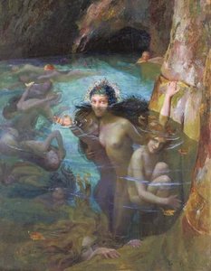 Quadro Ninfe di mare nude in una grotta - Gaston Bussiere - STAMPA SU TELA fine art - Foto 1 di 1