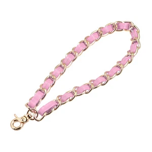 Leather Wristlet Strap, 8" Hand Wrist Lanyard Bag Key Chain Holder, Pink+Gold - Picture 1 of 7