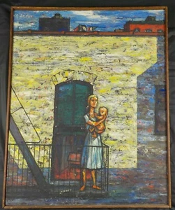 Original 1946 Social Realist Oil Painting Mother & Child by Samuel Norkin Listed - Picture 1 of 12