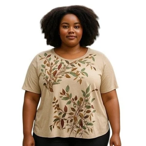 Alfred Dunner 2X Top Mujer Floral Adornado Beige Manga Cuarta Ligero - Imagen 1 de 9