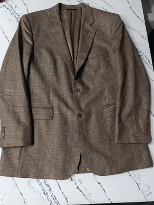 Vtg Y2k Brooks Brothers 346  Blazer Plaid Wool Sport Coat Jacket 44 L USA Brown - Image 1 of 4