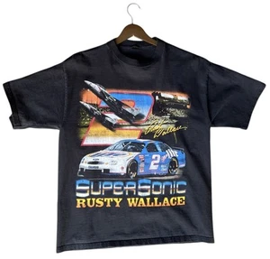 Vtg 90s RUSTY WALLACE Chase Supersonic Miller Lite Black T-Shirt L Double Sided - Picture 1 of 5