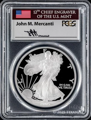 2005-W $1 American Silver Eagle PCGS PR70DCAM - John M. Mercanti Signature - Image 1 of 2