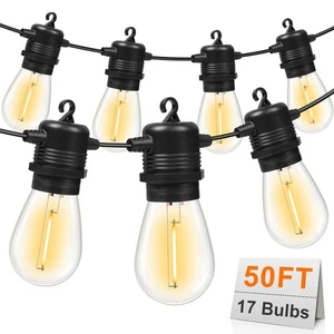 50FT LED Outdoor String Lights with 17 Shatterproof Waterproof S14 Replaceabl... - Picture 1 of 8