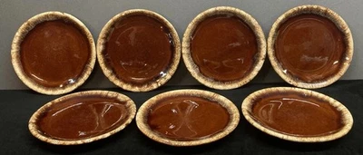Hull Pottery USA Brown Drip Glaze Oven Proof Side Plates 6.75” Set of 7 - Image 1 of 4