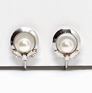 MIKIMOTO Pendientes Perla Akoya No Perforada 6.0mm Plata 925 Círculo Hoja Flor - Imagen 1 de 13