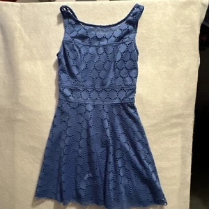 Trixxi Girl Royal Blue Eyelet Fit 'n Flare Sleeveless Dress Lined Zip Size 3 - Picture 1 of 12