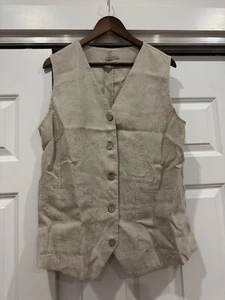 Linen ID Womens M/L Beige 100% Linen Button Front Waistcoat Vest Wedding Beach - Picture 1 of 8