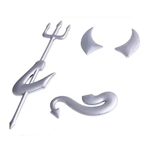 Car 3D Fork Devil Demon Logo Graphic Emblem Silver Auto Decal Sticker - Picture 1 of 5