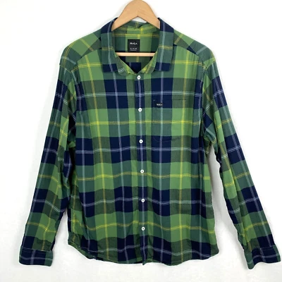 Camisa RVCA Para Hombres XL Verde A Cuadros Calce Regular Kevin Spanky Larga Okapi Patinador Foto 1 de 4