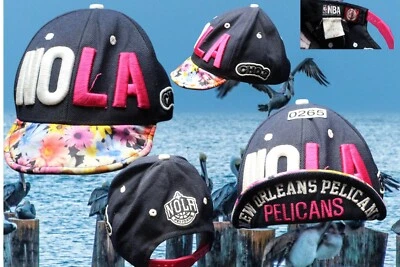 Raro New Orleans Pelicans NBA NOLA Flip Up Gato Sombrero Mujeres Juveniles Grande Hyflat Foto 1 de 4