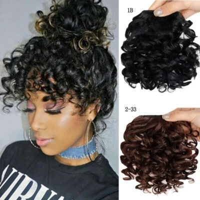 Synthetic Clip in Curly Bangs Front Fringe Afro Kinky Curly Bangs Hair Extension - Image 1 of 4